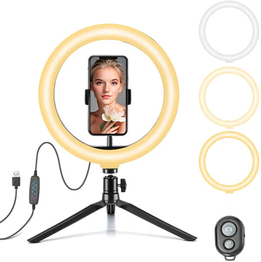 Awesome dimmable Ring Light with Tripod and Cellphone Holder